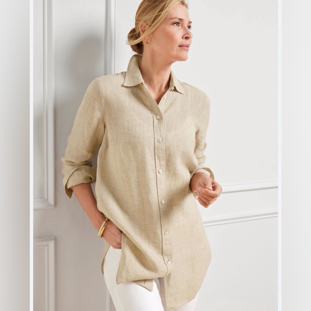 Talbots- Linen Boyfriend Button Down- Flax Oatmeal